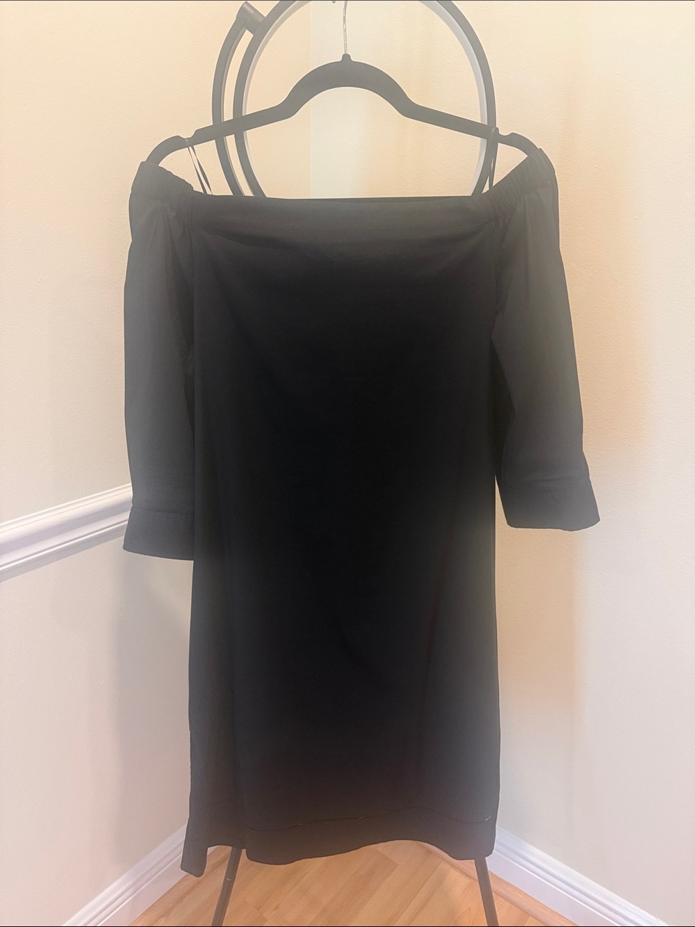 Theory Black Strapless Off-Shoulder Midi Dress
